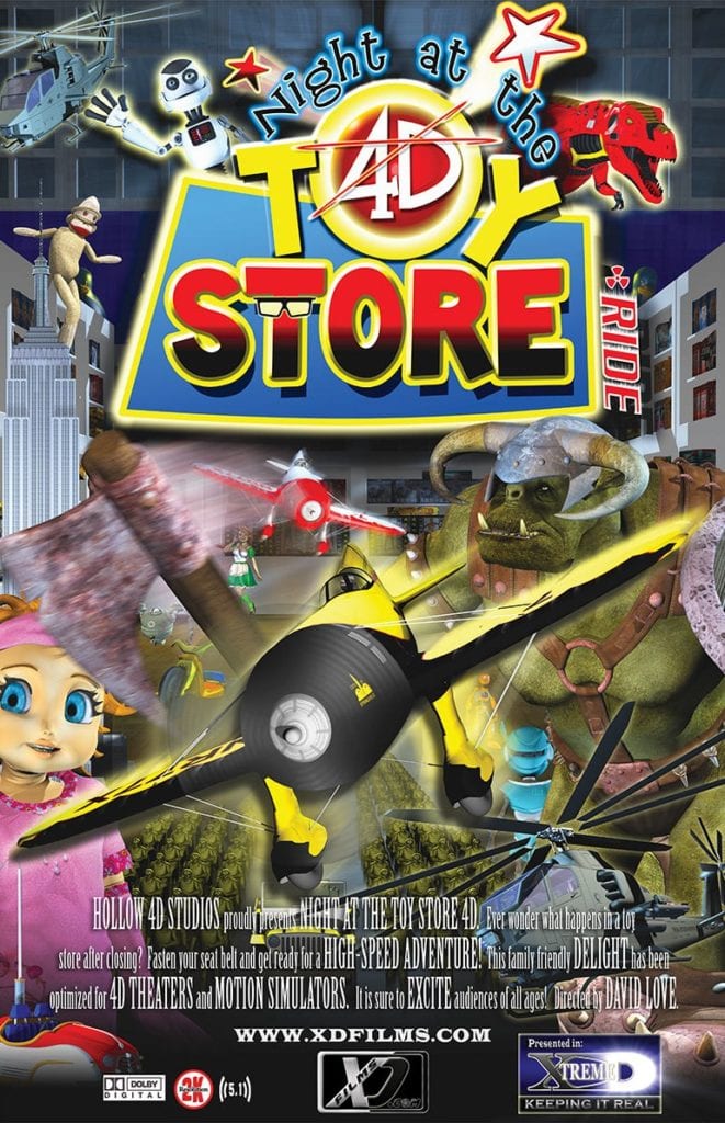 Poster art for Night at the Toy Store in 4-D! Lot's of toys!